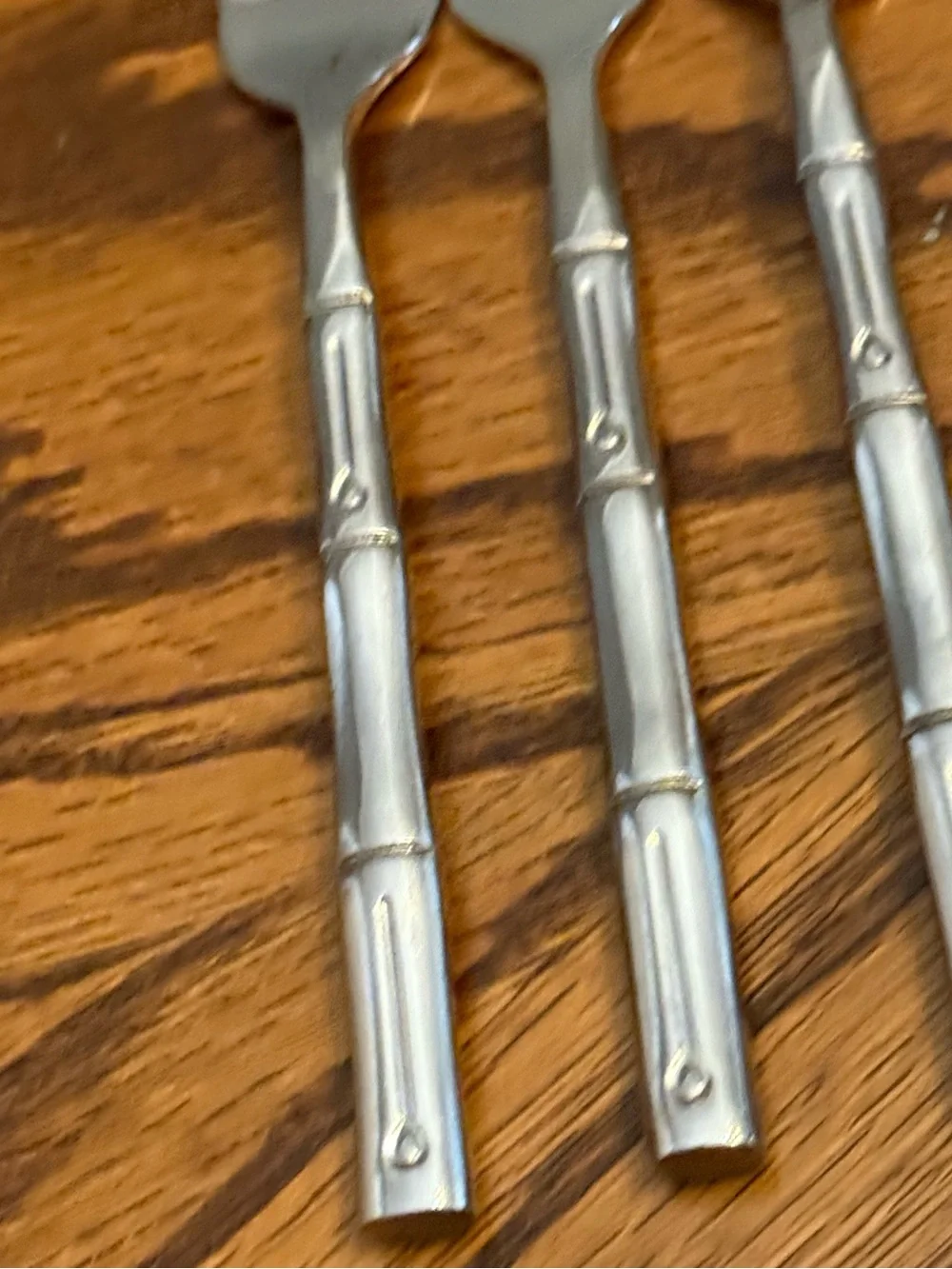 Hampton Forge MCM Bamboo 4 Salad Forks Stainless Flatware